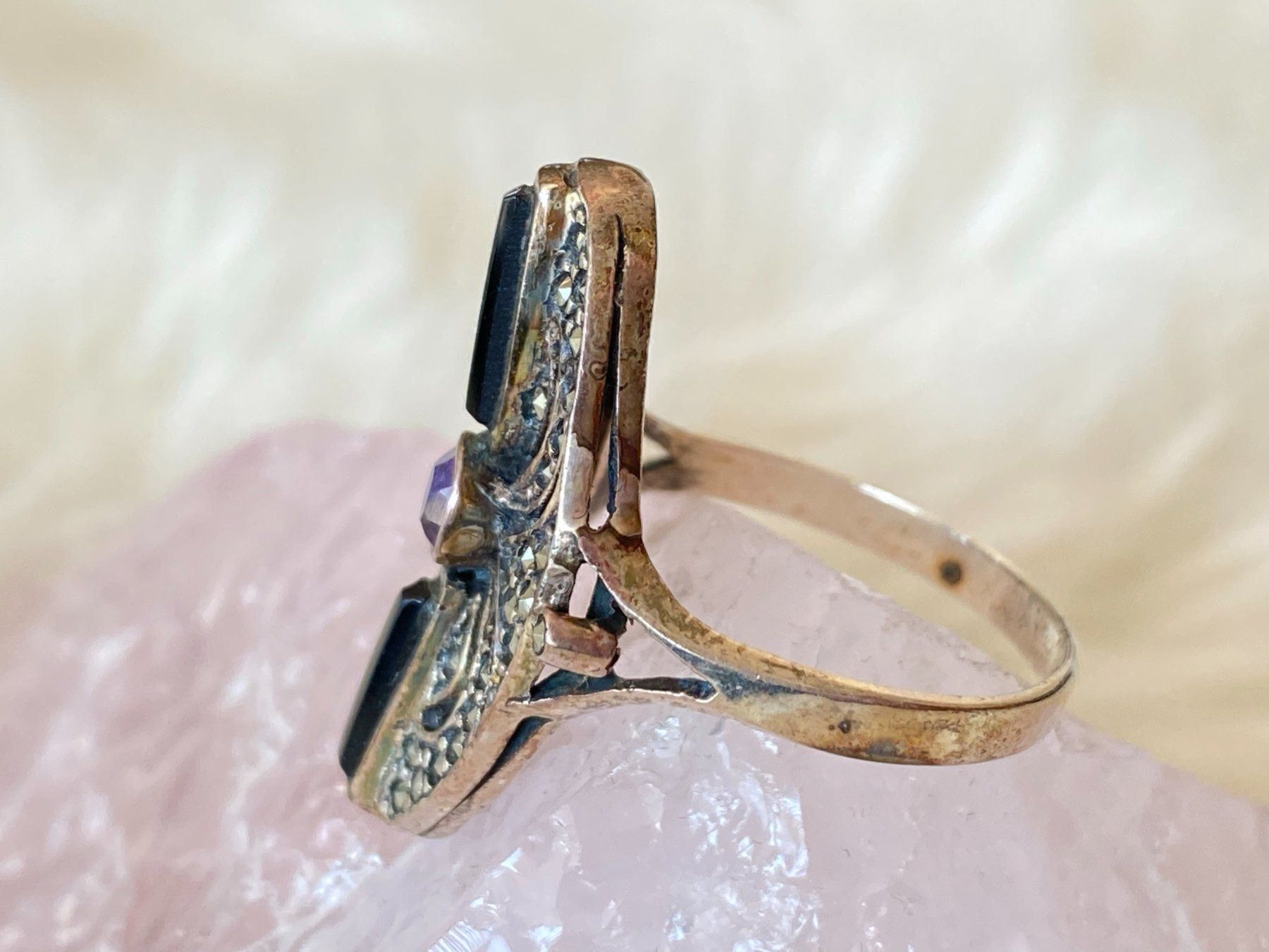 Anelli: Ring Silber 925 mit lila+schwarzem Stein – Usato da Istighofen venduto da Ringparadies 1