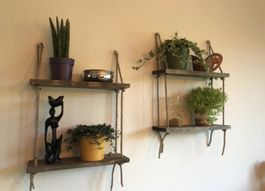 2 Wooden Hanging Shelves with Rope – Rustic / Boho Style