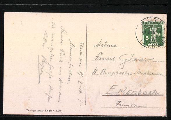 Cartoline postali: Rüti, Teilansicht mit Bergkette aus der – Usato da Berlin venduto da bartko-reher 1