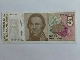 Billet banque Argentine 5 Austral série 1986 UNC