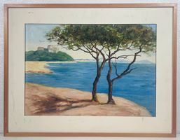 Grosse See Ansicht Gemälde Monogrammiert Öl Auf Leinwand