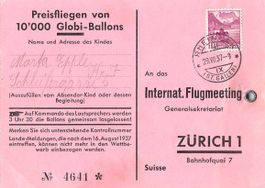 GLOBI Ballonflug vom FLUGMEETING Zürich 1937 RHEINECK SG