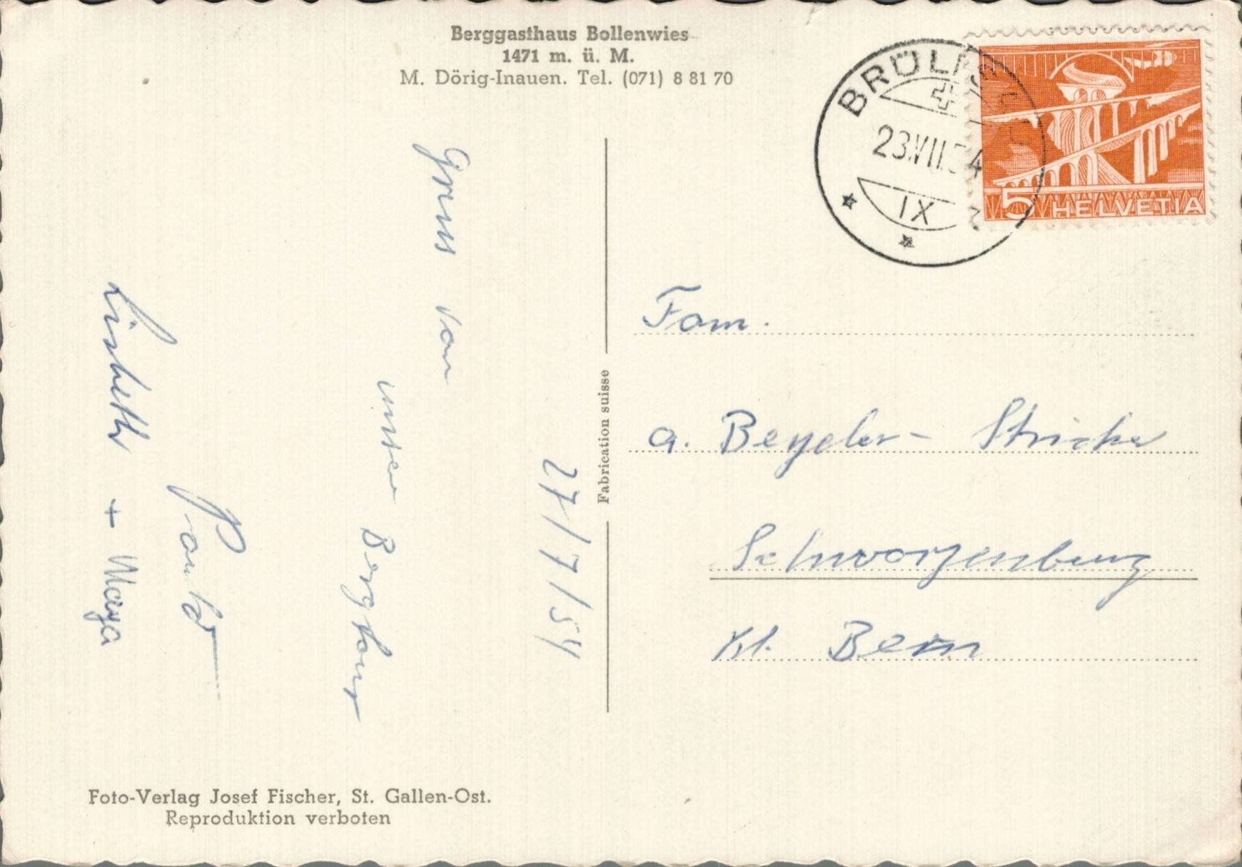 Cartoline postali: Ansichtskarte, Berggasthaus Bollenwies – Usato da Oberkirch LU venduto da sa_kr 1