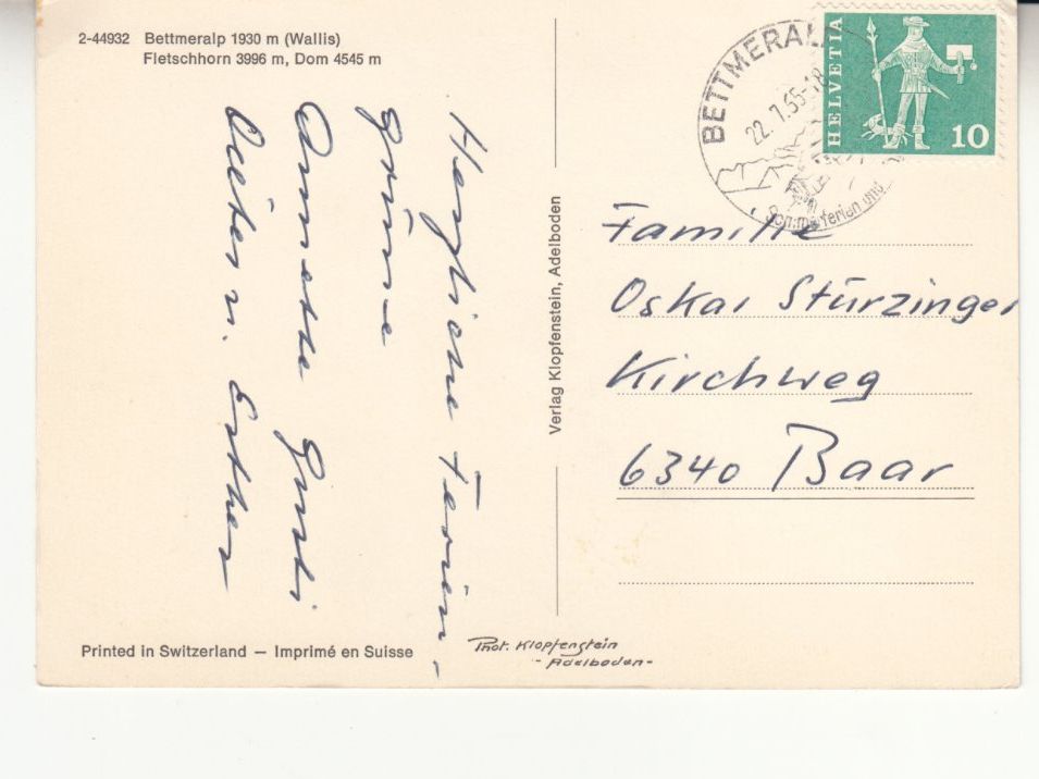 Cartes postales: Bettmeralp 1965 – D'occasion à Bürglen TG par StampGraf 1