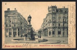 Zürich, Bahnhofstrasse mit Escherdenkma