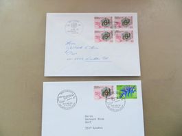 2 gelaufene Sonderbriefe u. -marken St. Moritz 1974+90