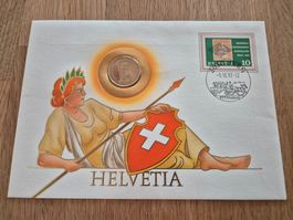 Münzbrief Helvetia mit 1 Fr. Münze 1992 guter Zustand