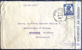 1944 Indien Zensurbrief Britisches Zensur Bombay Solothurn