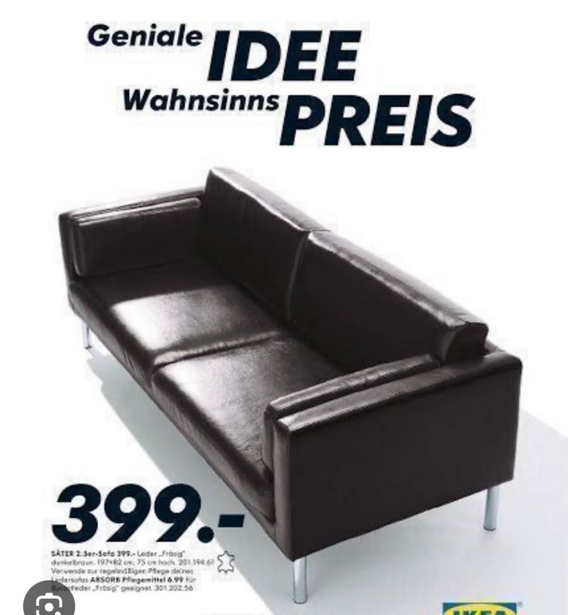 Ikea Sofas: IKEA Ledersofa, Designerklassiker dunkelbraun – Gebraucht aus Schlieren von  2