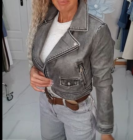 Damen Lederjacke grau Grösse S neu