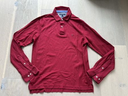 Tommy Hilfiger Polo Shirt langarm rot Bordeaux Gr. L wie neu