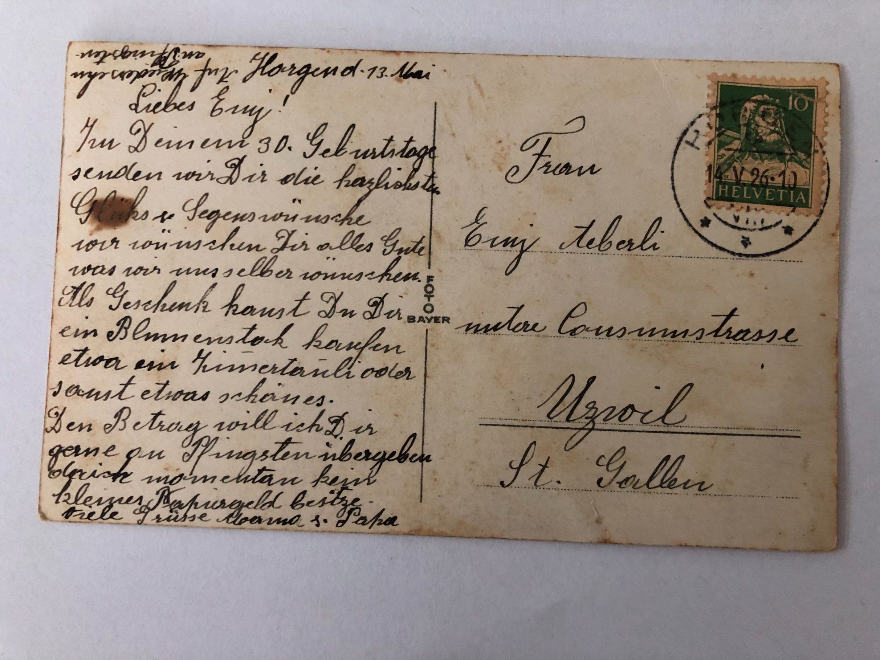 Ansichtskarten: Horgen - Bocken  1926 – Gebraucht aus Pfäffikon ZH von Waltoversand 1