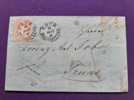 Strubelbrief 15Rp.karminrot 1861 ! nach TRUNS/GR mit Inhalt.