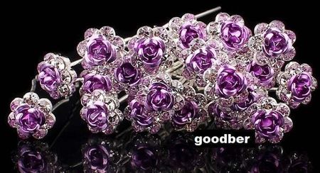 5 ROSES avec strass VIOLET argent