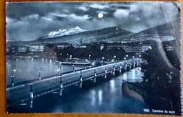 Genève - Bateau vapeur la nuit dans la rade - 1939