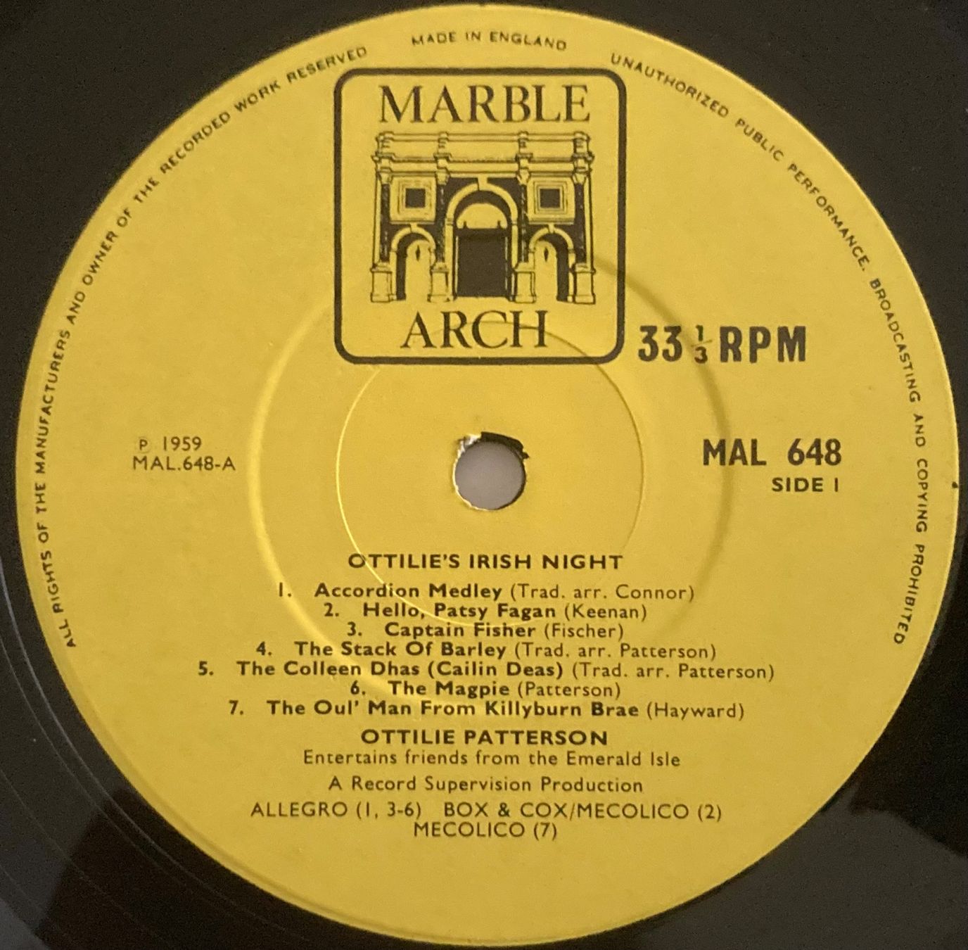 Dischi in vinile: OTTILIE PATTERSON - OTTILIE'S IRISH NIGHT – Usato da Poliez-Pittet venduto da Newtown-Records 2