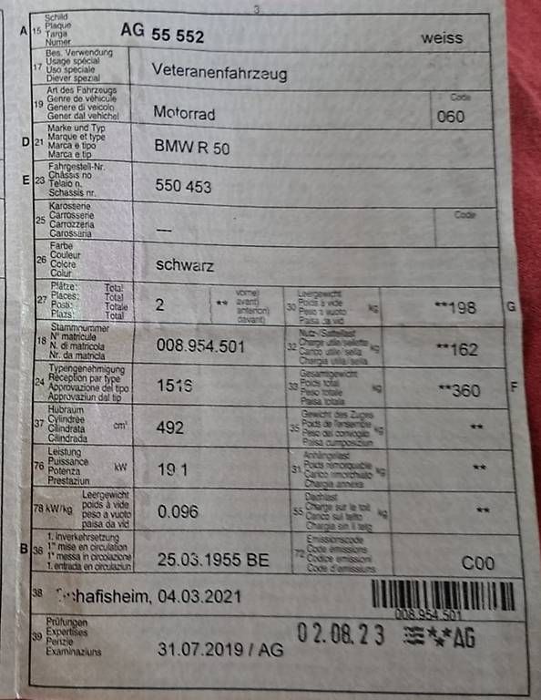 BMW Touring: BMW R50 1955 – Usato da Schafisheim venduto da lienhard86 1