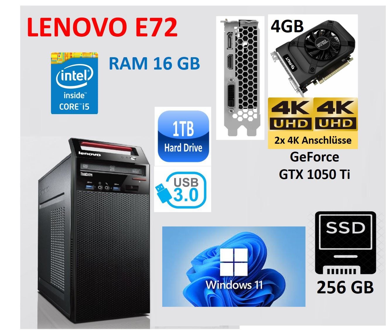 Lenovo PC: Gaming PC Lenovo E72 + GFORCE GTX 1050 – Usato da Meggen venduto da IT-Experte 1