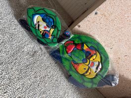 Holz Puzzle Schild Schildkröte mit Fischen farbig Dekorat...
