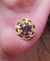 Echtschmuck: Himbeer-Zirkon Silberohrstecker, vergoldet