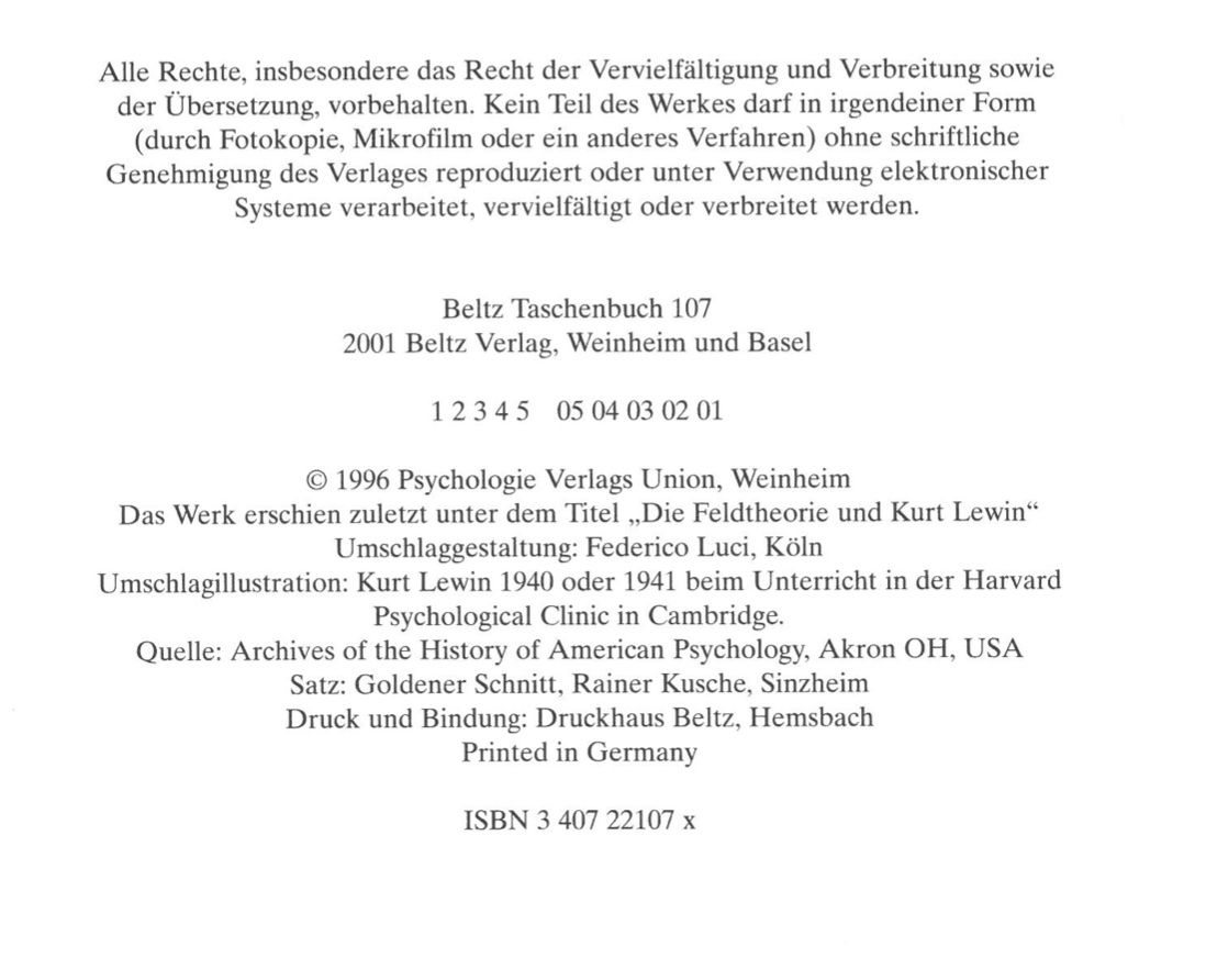 Libri: Kurt Lewin: eine Einführung in sein Werk; Helmut E. Lück – Usato da Dornach venduto da AnnaK08 1