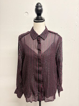 Pepe Jeans transparente Bluse M gestreift schwarz bordeaux