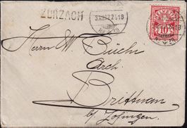 CH-Beleg 1907: Ziffermuster Nr. 83, Stabstempel von ZURZACH