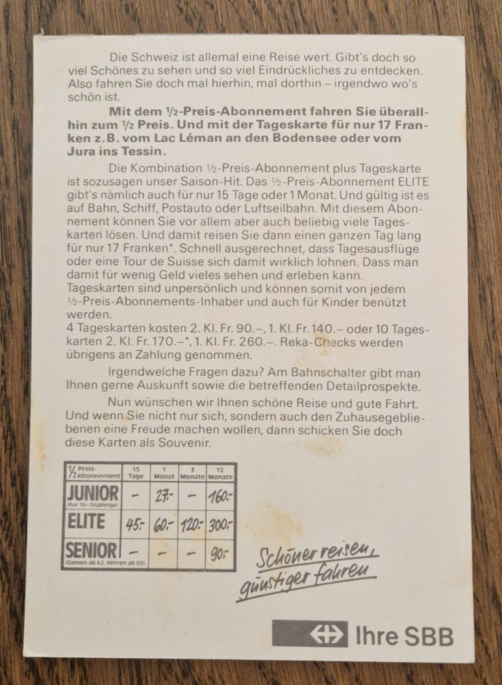 Cartoline postali: Werbekafte SBB – Usato da Ebikon venduto da Donar50 1