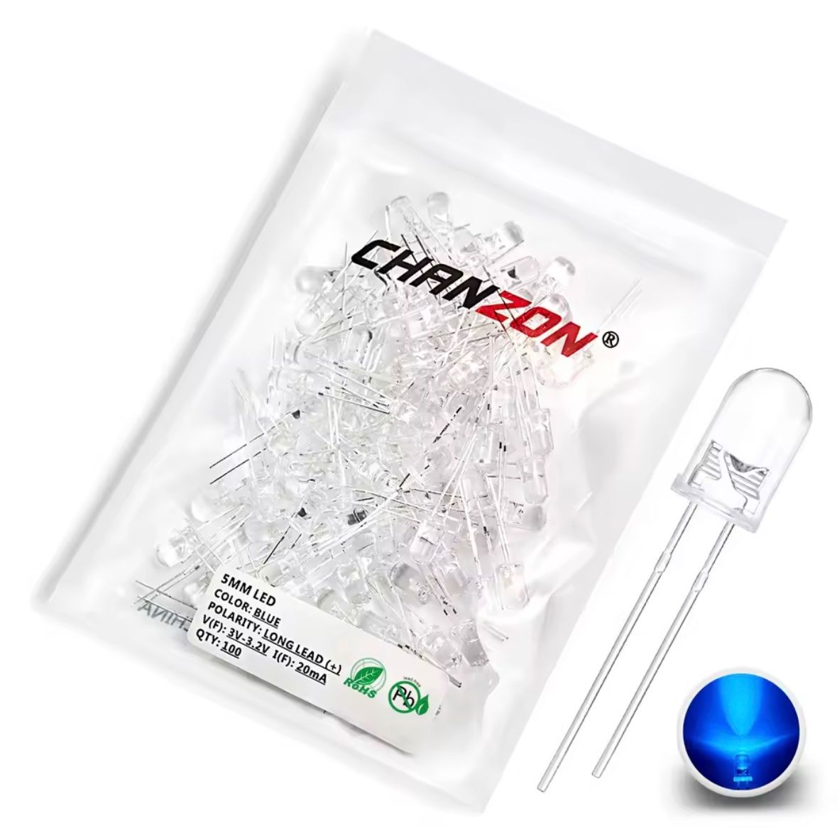 Componenti elettronici: 10Stk. 5mm LED transparent Blau DIY – Nuovo e nell'imballaggio originale da Luzern venduto da MusikElektronikShop