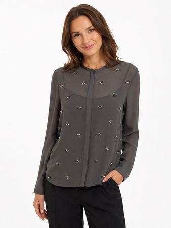 Dorothee Schumacher Seidenbluse 36 grau Strass transparent