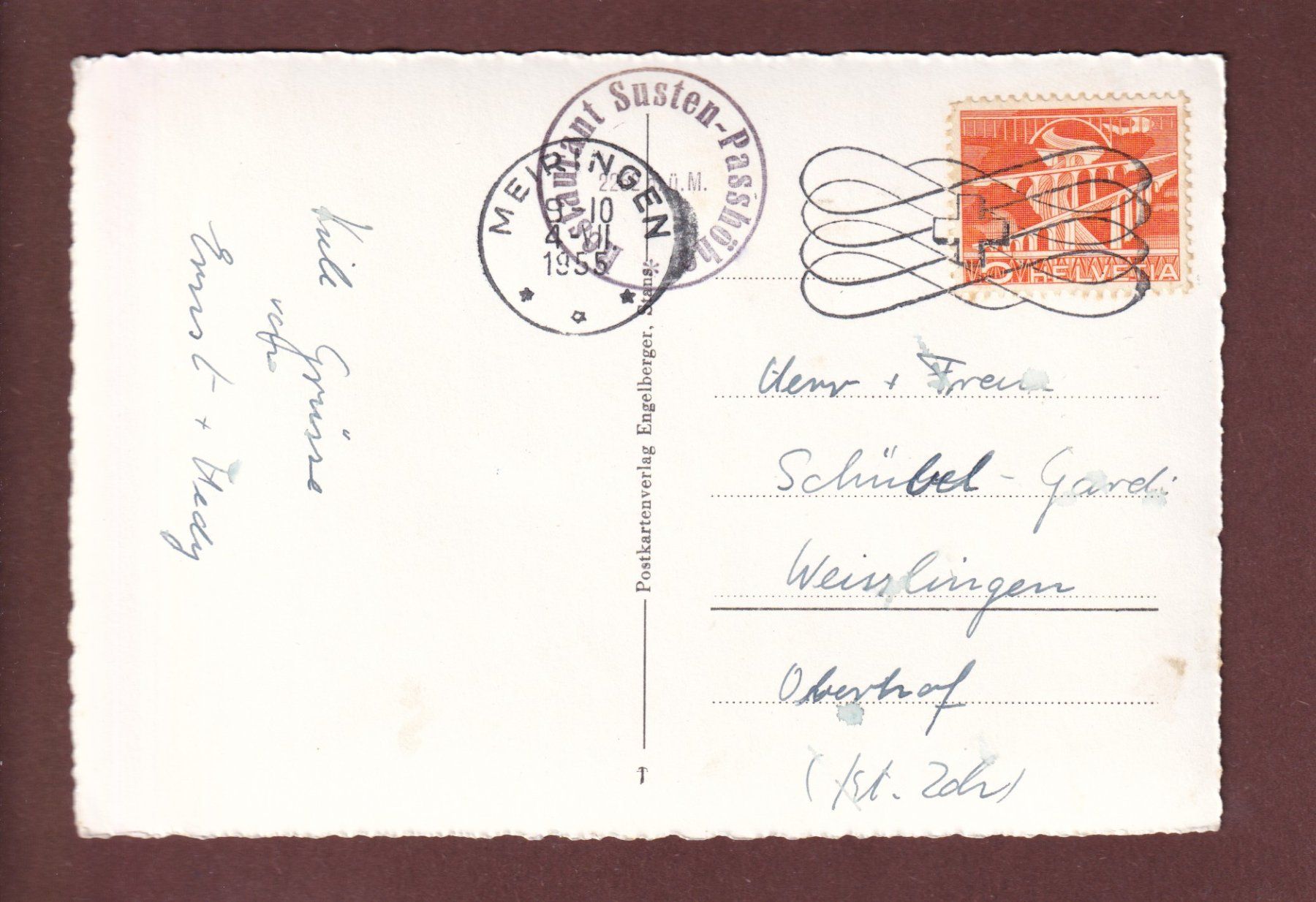 Cartoline postali: SUSTENSTRASSE - Hotel Steingletscher - 1955 – Usato da Pully venduto da nicecards-shop 1