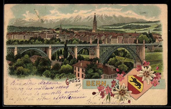 Ansichtskarten: Lithographie Bern, Blick zur Brücke – Gebraucht aus Berlin von bartko-reher