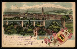 Lithographie Bern, Blick zur Brücke