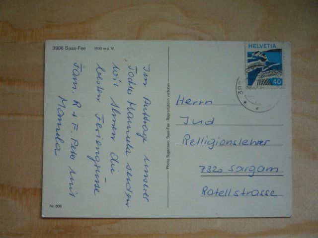 Ansichtskarten: Saas-Fee, 30.7.76 – Gebraucht aus Rieden SG von Brockehuesli 1
