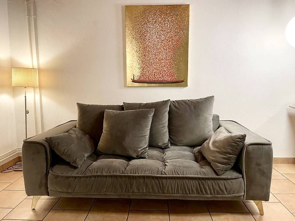 Divani: Edles KARE Designersofa - Samt-Optik, dunkelgrau – Usato da Tenniken venduto da Gnade27