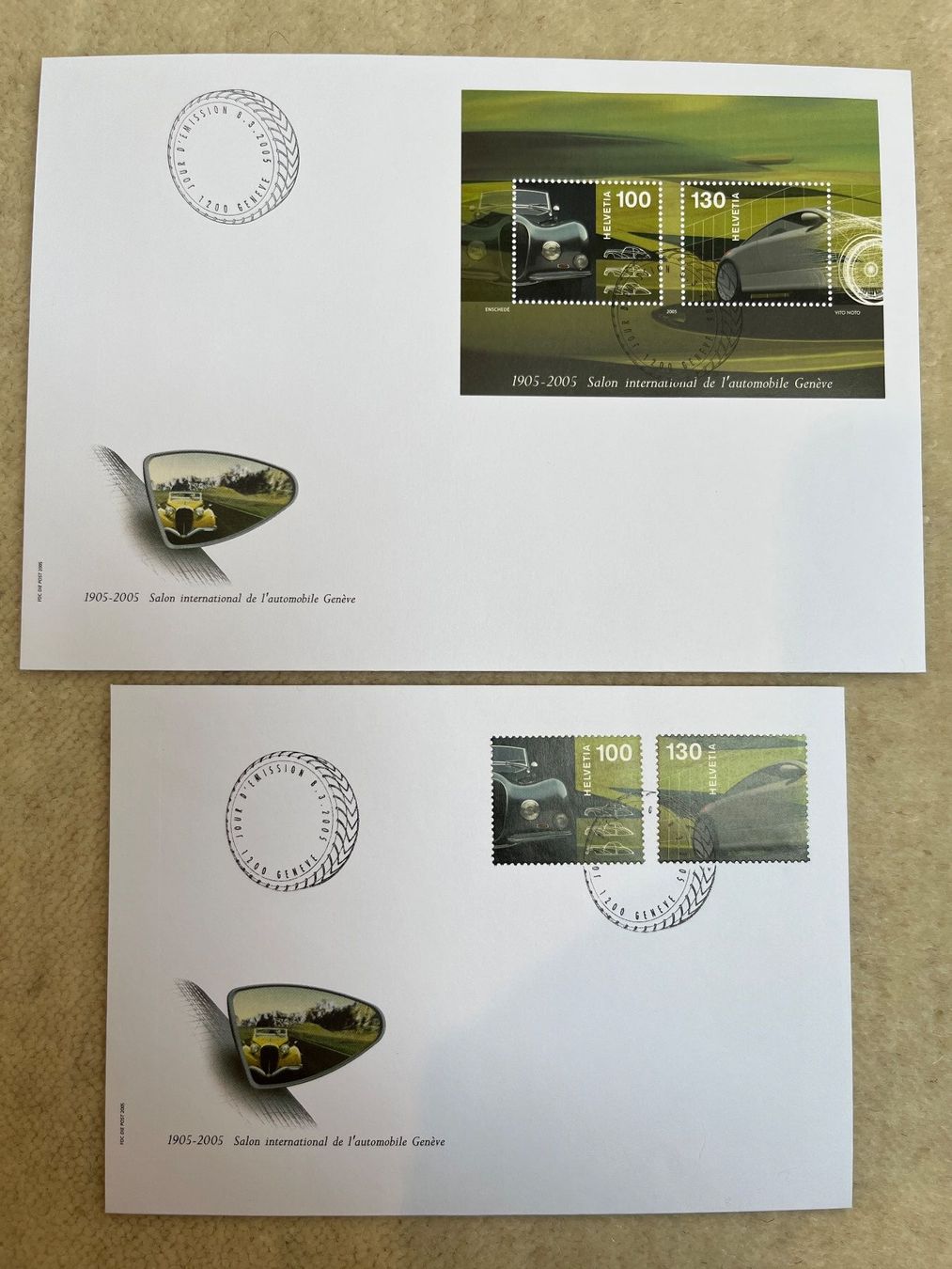 Tutti i francobolli: FDC Autosalon + Ausschnitte 2005 illustriert ohne Adresse – Nuovo e nell'imballaggio originale da Zürich venduto da Alain-Phila