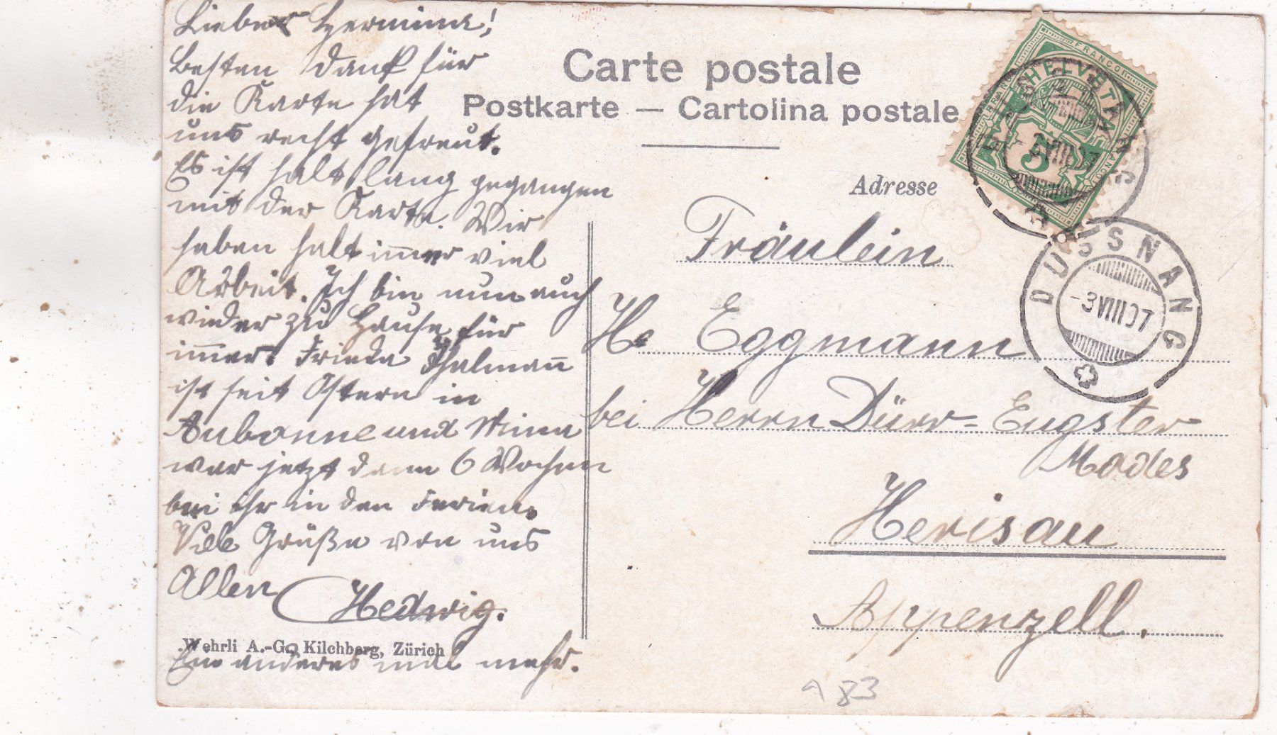 Cartoline postali: Lugano 1907 – Usato da Herisau venduto da Lisegrat2008 1