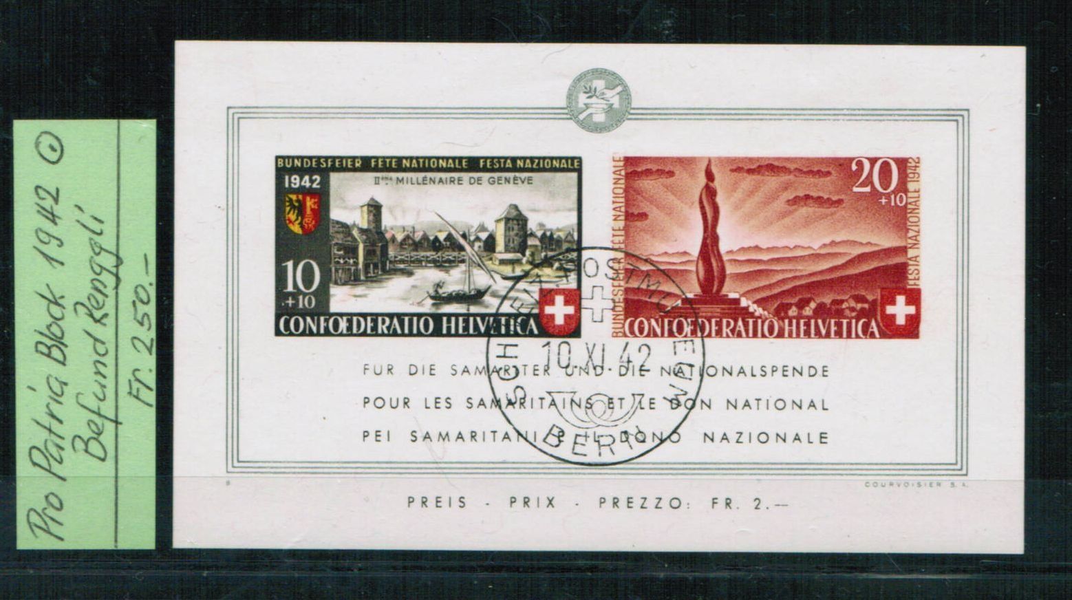 Alle Briefmarken: Patria Block 1942 gestempelt - Befund – Gebraucht aus Bern von peri02