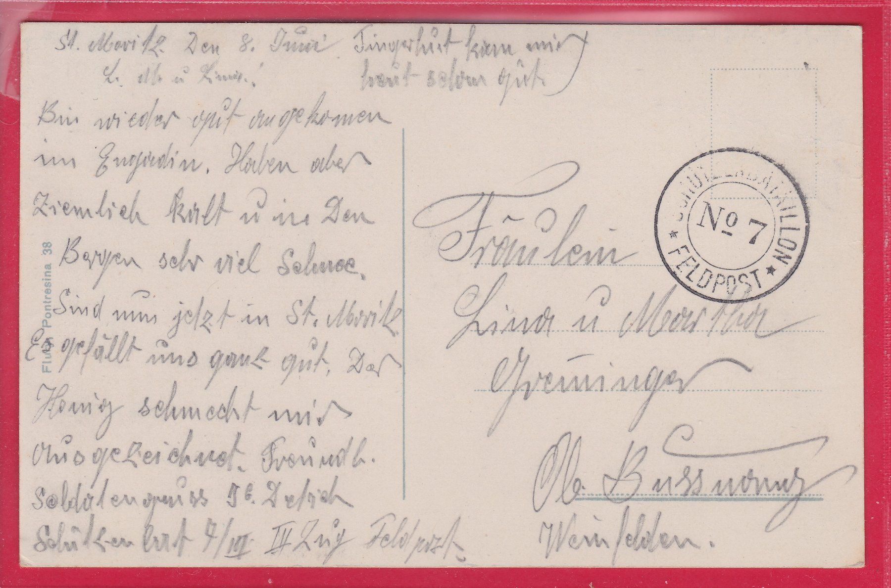 Cartoline postali: PONTRESINA UND JULIERKETTE, FELDPOST – Usato da Oberrieden venduto da Gebirgsstelze 1