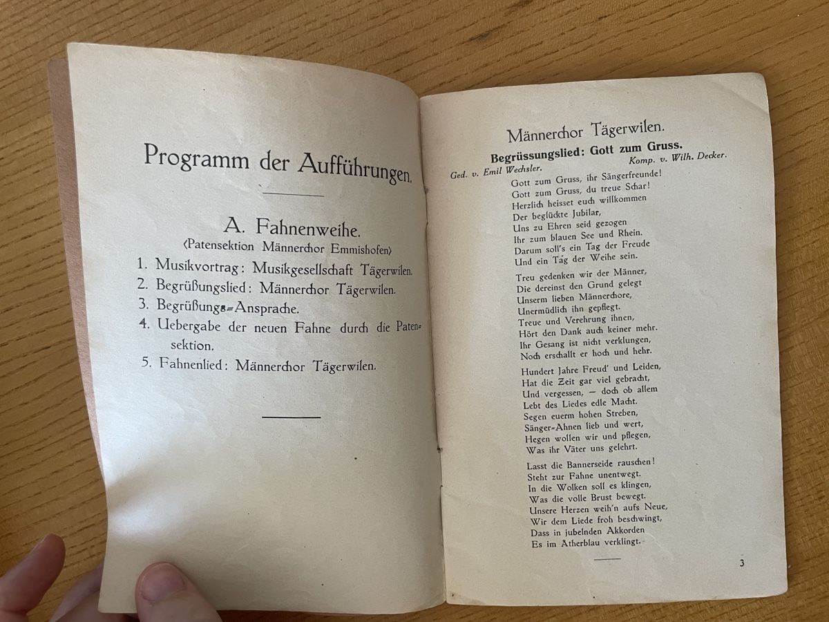 Bücher: Programm u. Liedertexte Männerchor Tägerwilen 1924, – Gebraucht aus Fribourg von Mymikrakra01 2