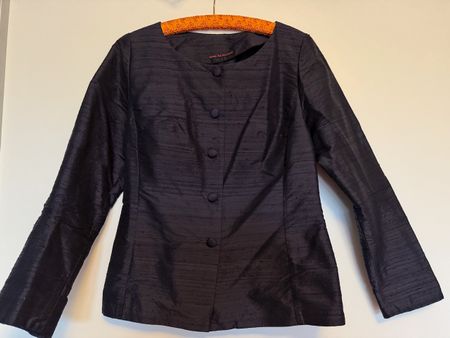 Edler Rohseiden Blazer dunkelblau Gr. 38 mit Stoffknöpfen