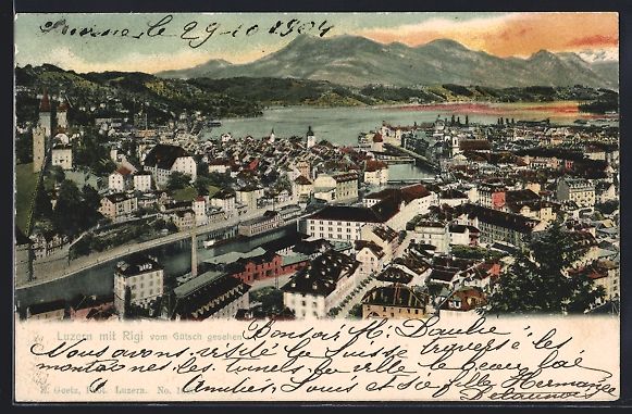 Cartoline postali: Luzern, Teilansicht mit Rigi vom Gütsch – Usato da Berlin venduto da bartko-reher