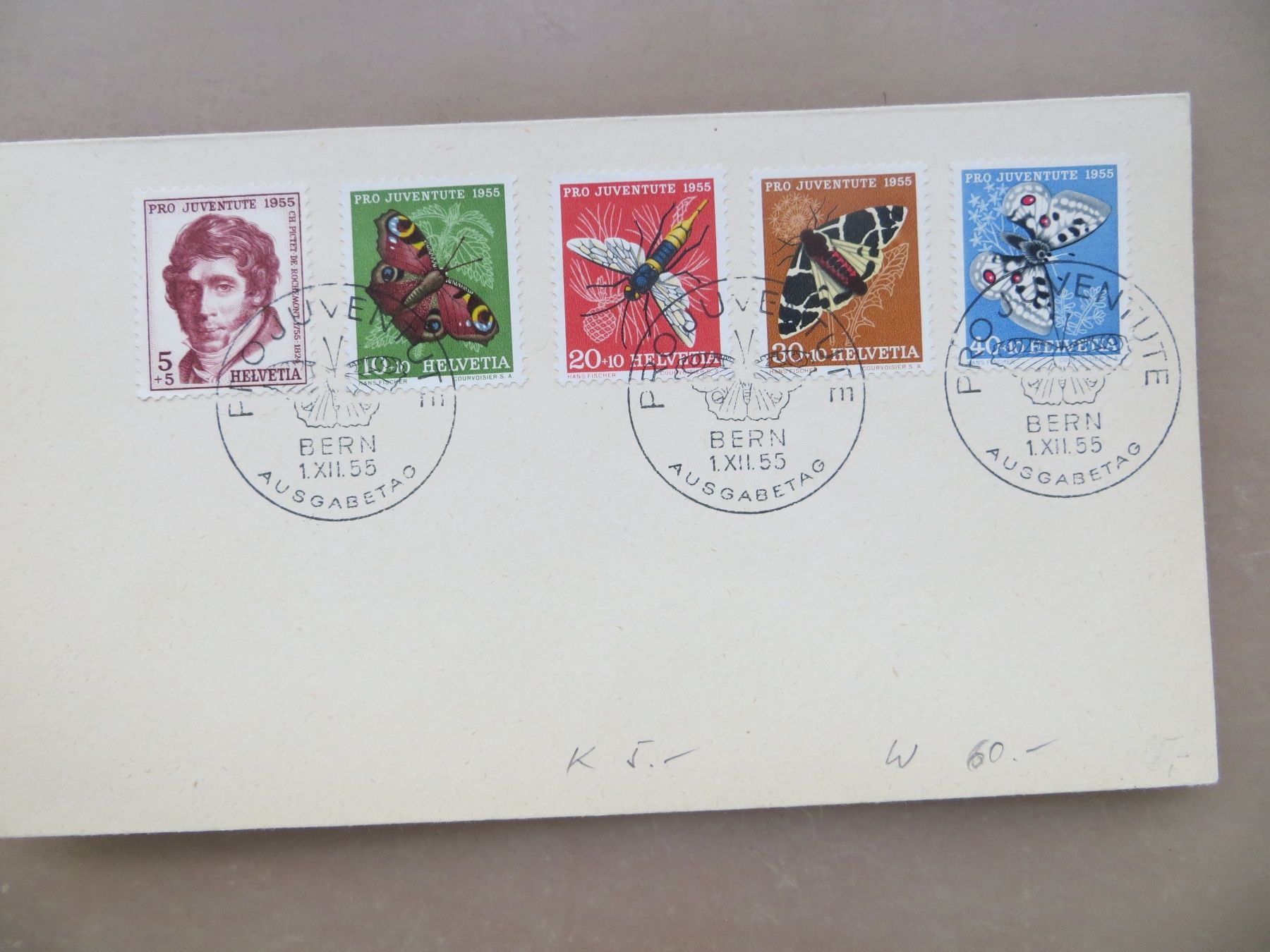 Alle Briefmarken: Satz-Brief FDC Pro Juventute 1955 – Gebraucht aus Basel von 8013