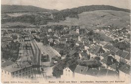 Baden. Blick vom Stein - Ennetbaden, Hertenstein und Bahnhof