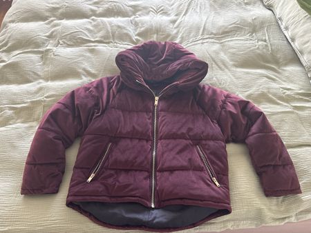 Only Stepp-/Pufferjacke Samt Weinrot Kapuze Grösse S