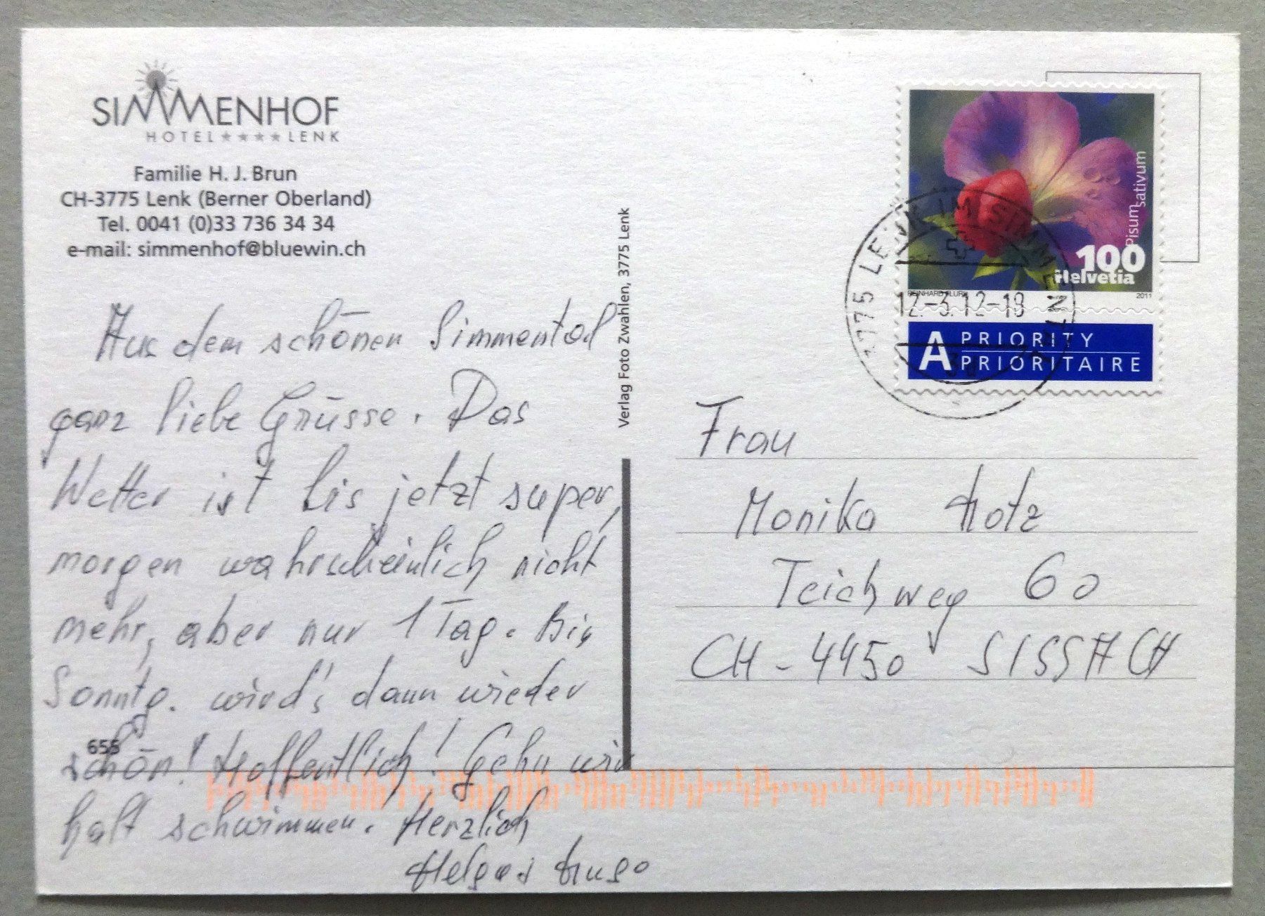 Cartes postales: Simmenhof Hotel****Lenk, Lenk B.O. – D'occasion à Fétigny par Billy2miny 1