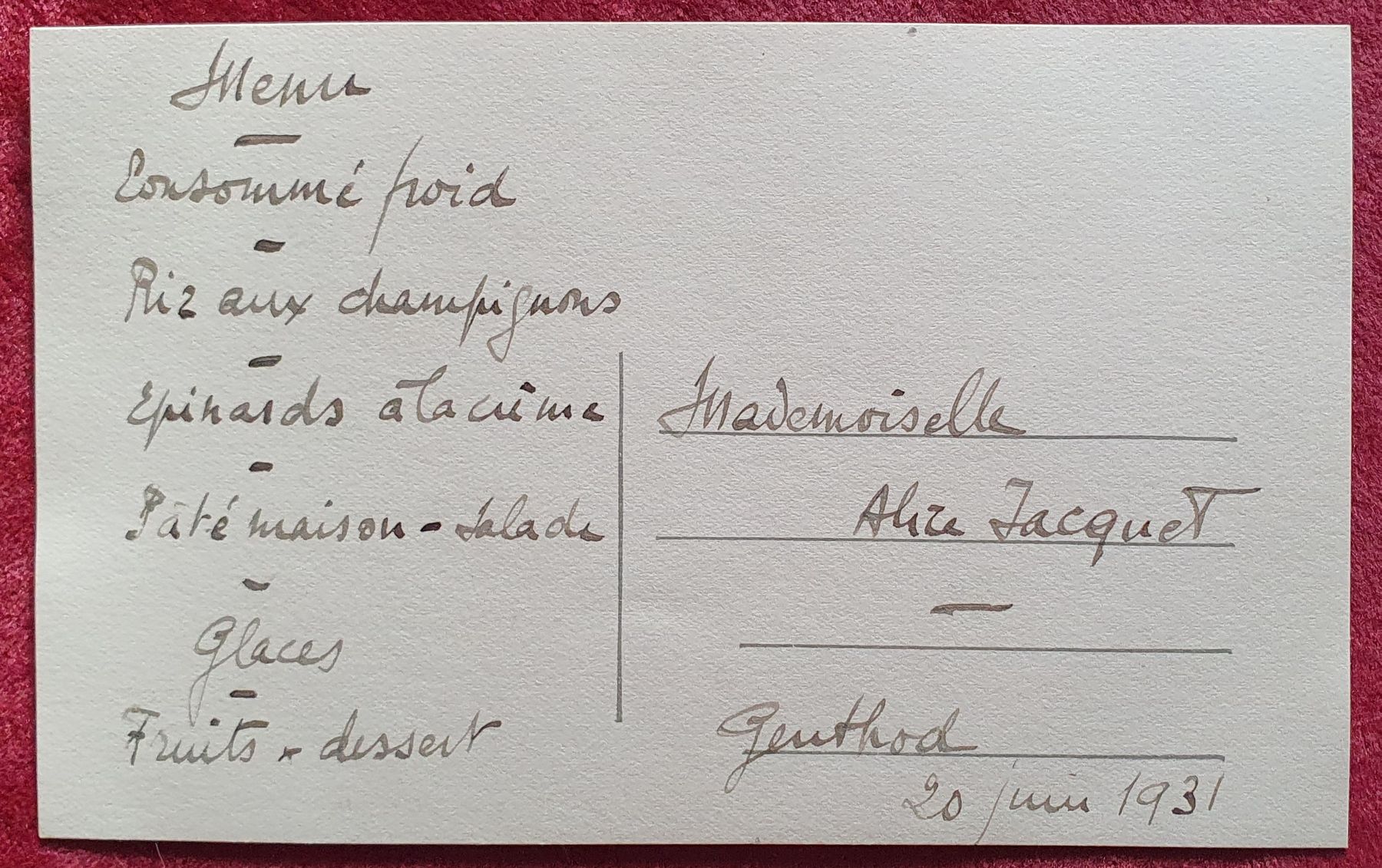 Cartoline postali: Genthod 1931 -  Villa, mit Menükarte – Usato da Kreuzlingen venduto da Rschweiz1 1