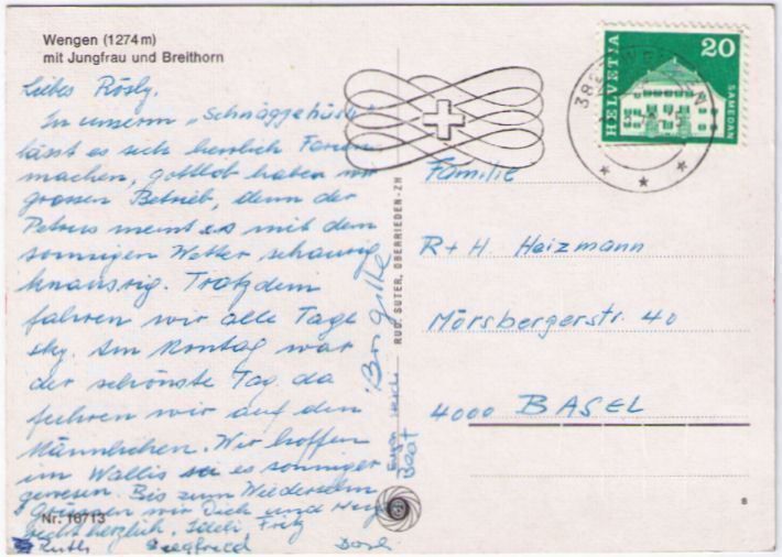 Cartoline postali: Wengen mit Jungfrau + Breithorn – Usato da Binningen venduto da Mountainrider 1