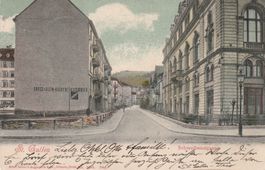 St.Gallen-Schwalbenstrasse-Bäckerei-Karte gelaufen 1901