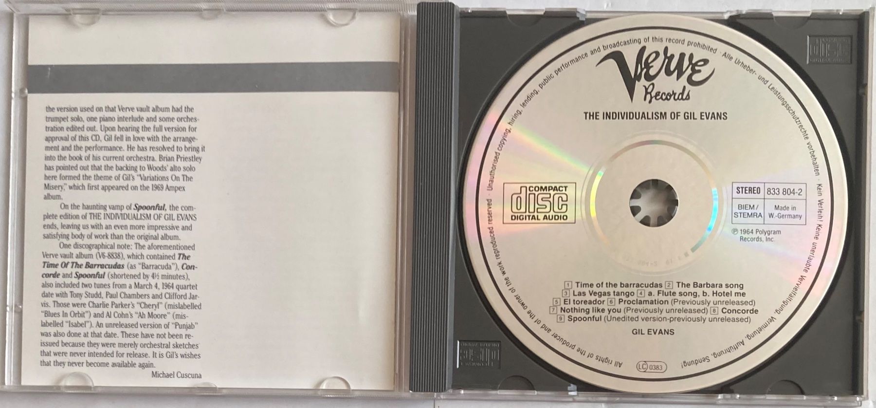 CD: GIL EVANS - THE INDIVIDUALISM OF GIL EVANS – Usato da Poliez-Pittet venduto da Newtown-Records 2